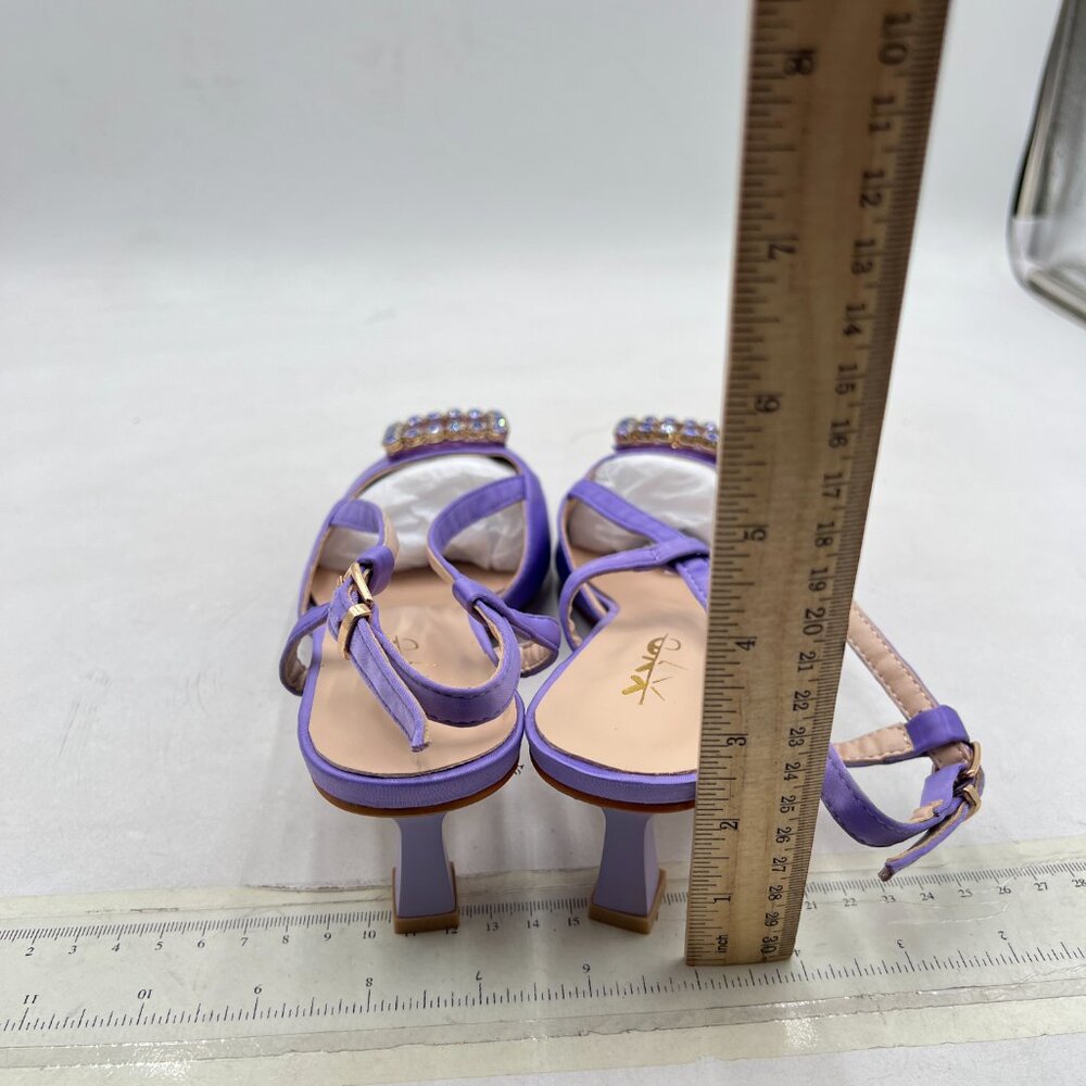 XYD Lilac Pointy Toe Pumps Square Rhinestone Buckle Slingback Evening Pumps - Picture 5 of 8